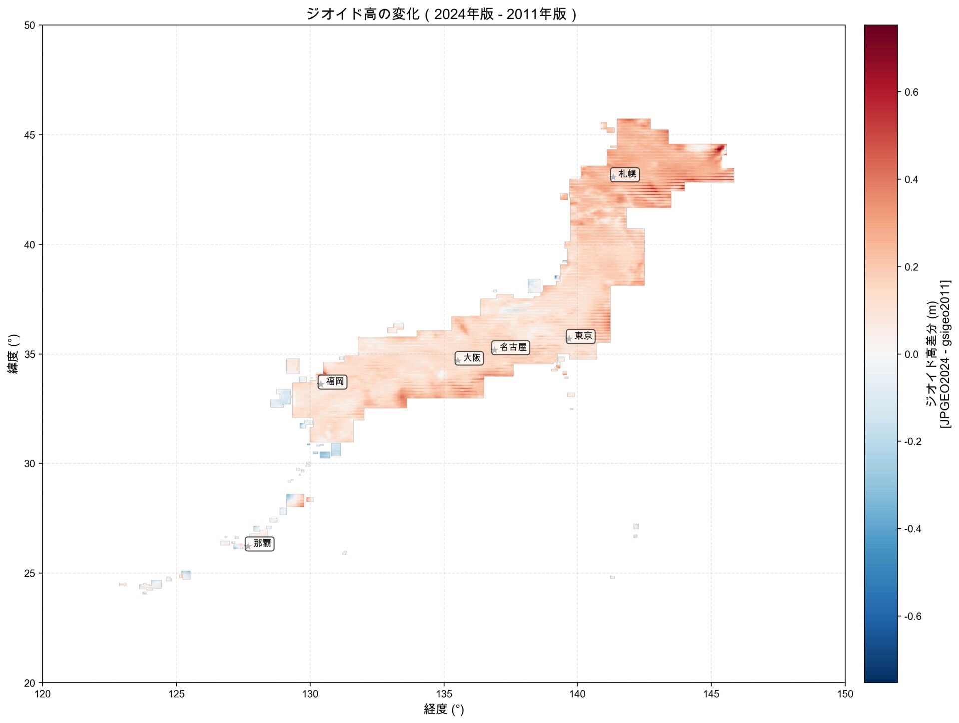 ジオイド2011/2024と差分を可視化してみた