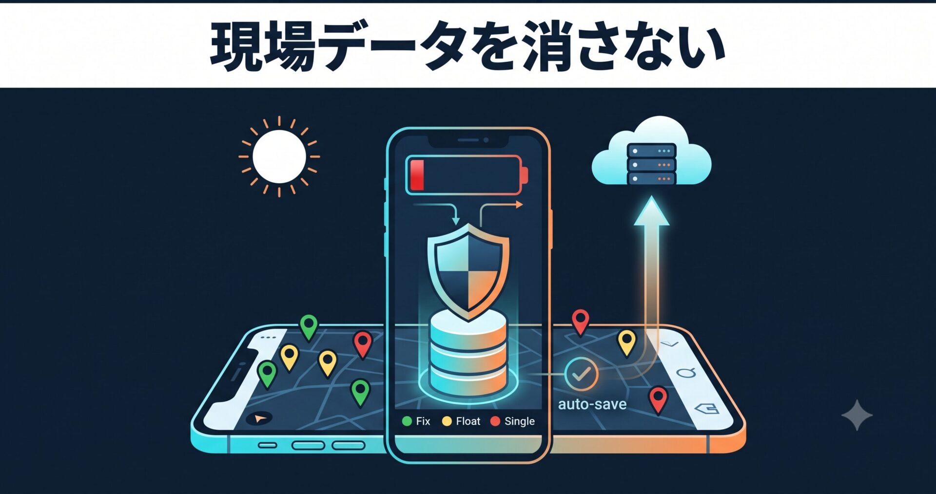 現場データを消さない自動保存とサーバアップロード