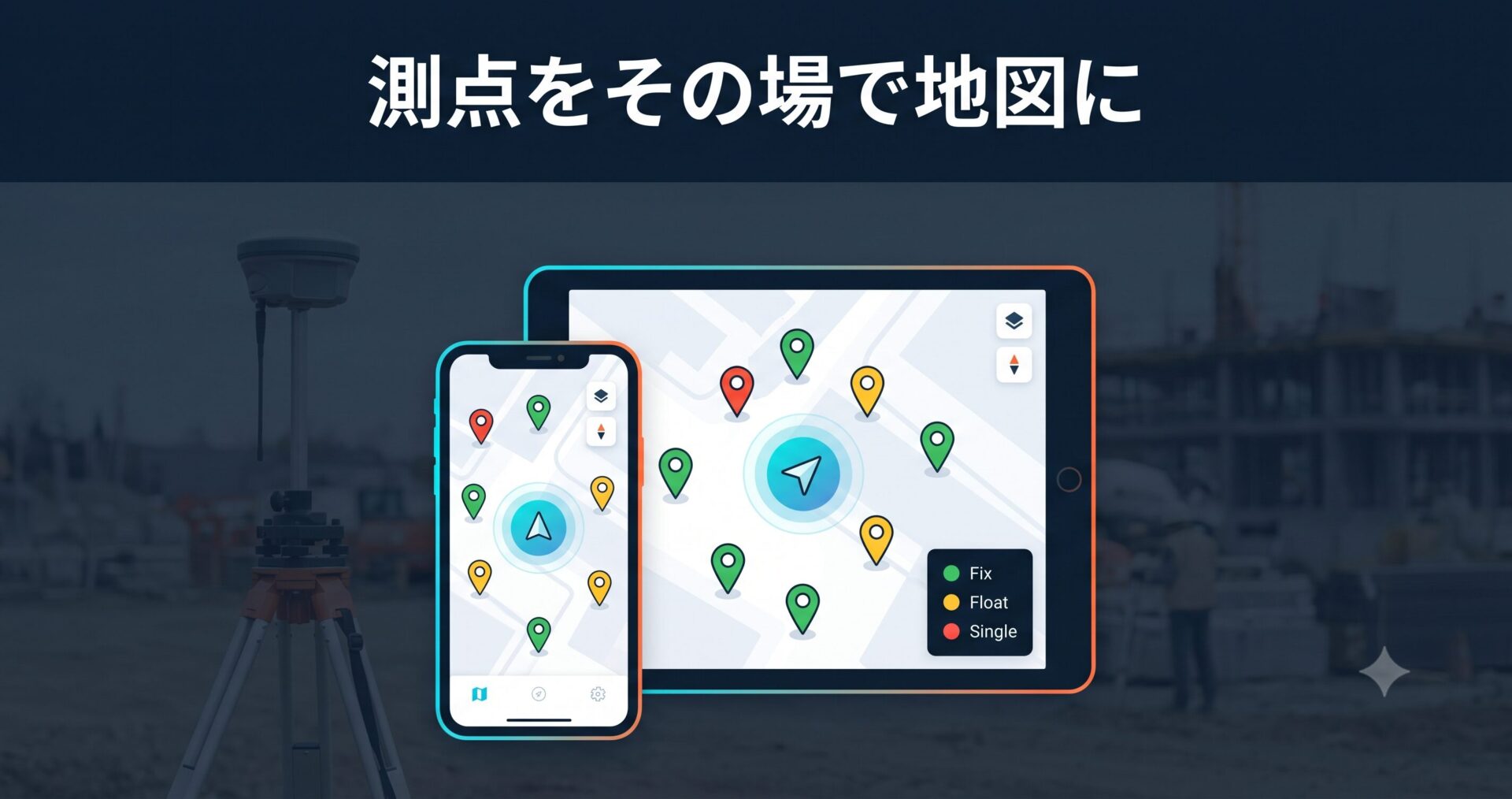 RTK測点を現場で地図にリアルタイム表示