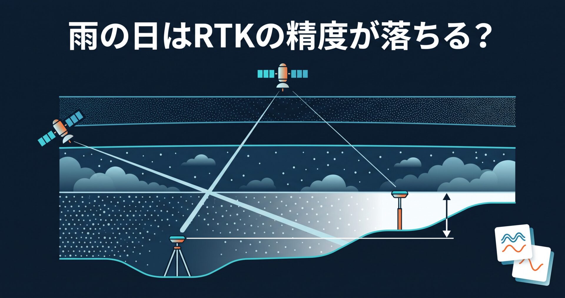 雨の日はRTKの精度が落ちる? — 2周波でも消せない対流圏遅延と、基準局との高低差